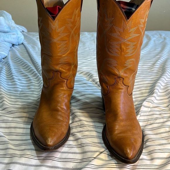 Justin Cowgirl Boots Tan Leather Size 12 B - Picture 1 of 10